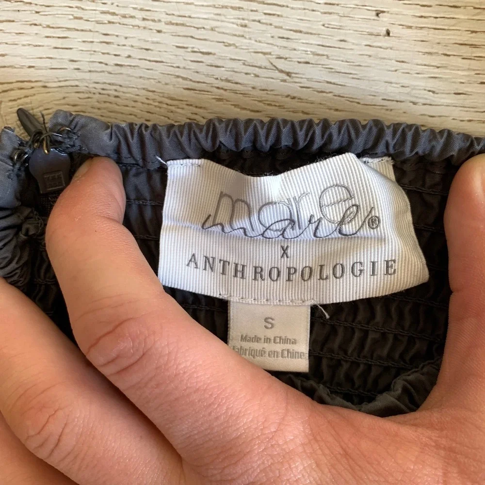 Anthropologie Maree Puff Sleeve Romper Charcoal Grey Smocked Back Square‎ Neck S